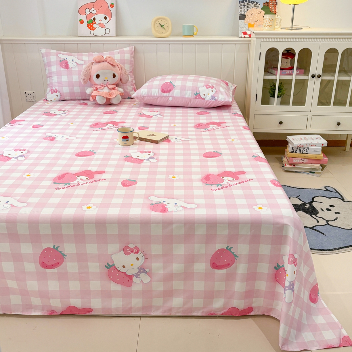 91家纺网 家纺一手货源 找家纺 孩子王家纺 2026新款卡通全棉纯棉正版授权小版三丽鸥系列单床笠床笠单件单品床笠（含防伪码）奶芙美乐蒂