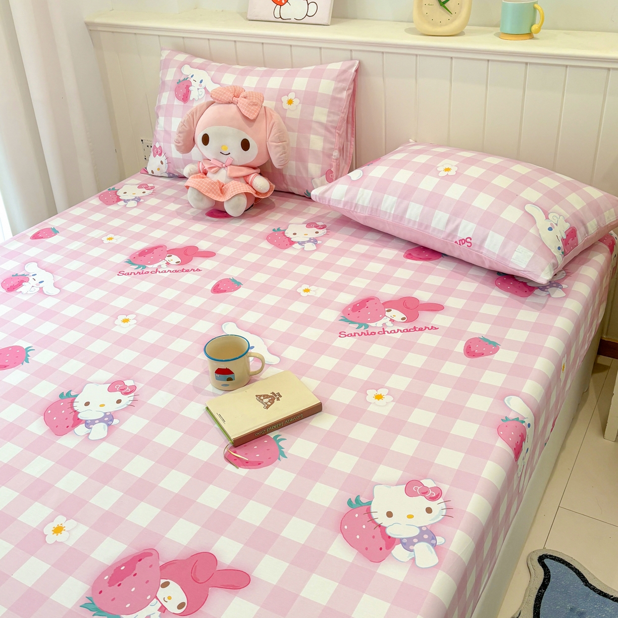 91家纺网 家纺一手货源 找家纺 孩子王家纺 2026新款卡通全棉纯棉正版授权小版三丽鸥系列单床笠床笠单件单品床笠（含防伪码）奶芙美乐蒂