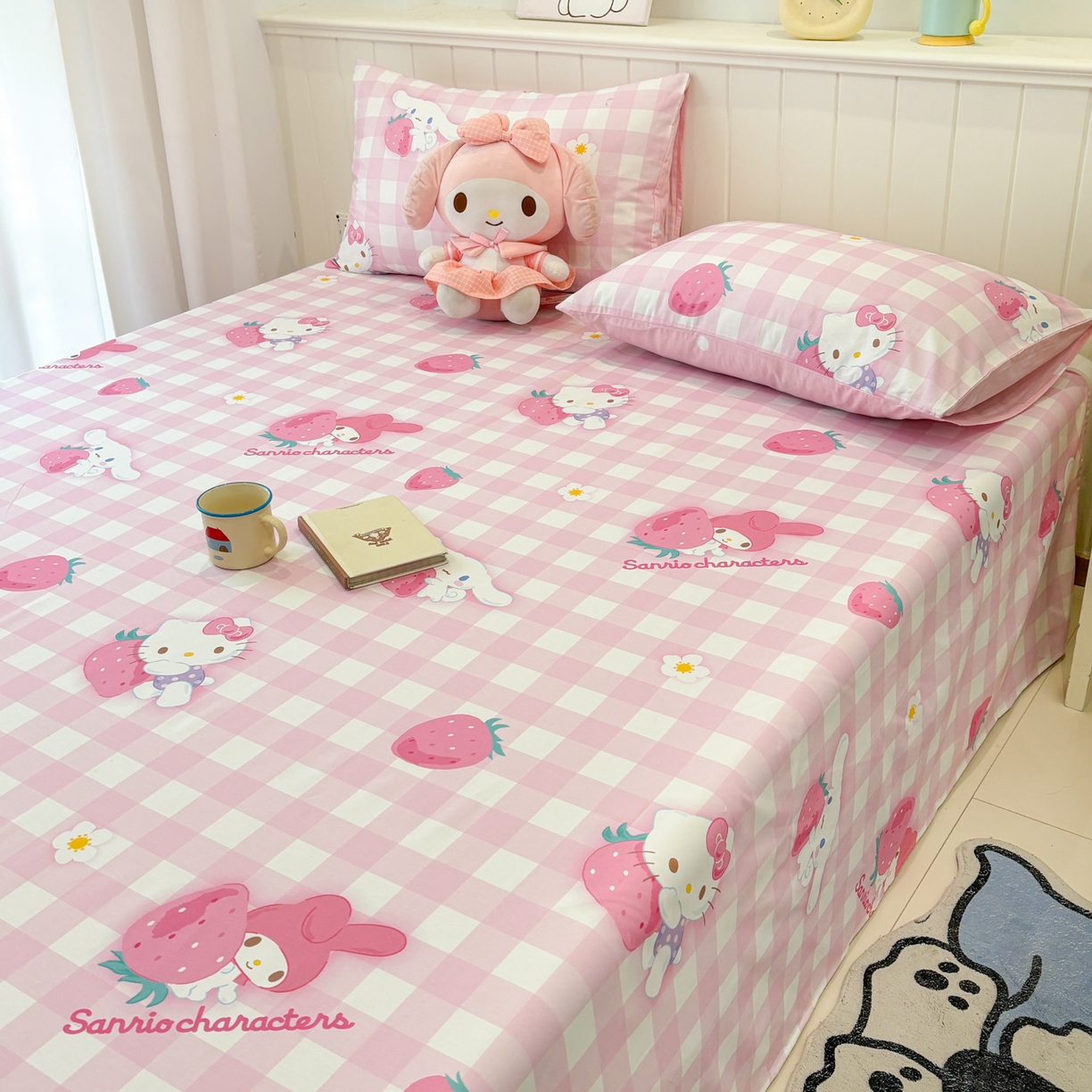 91家纺网 家纺一手货源 找家纺 孩子王家纺 2026新款卡通全棉纯棉正版授权小版三丽鸥系列单床笠床笠单件单品床笠（含防伪码）奶芙美乐蒂