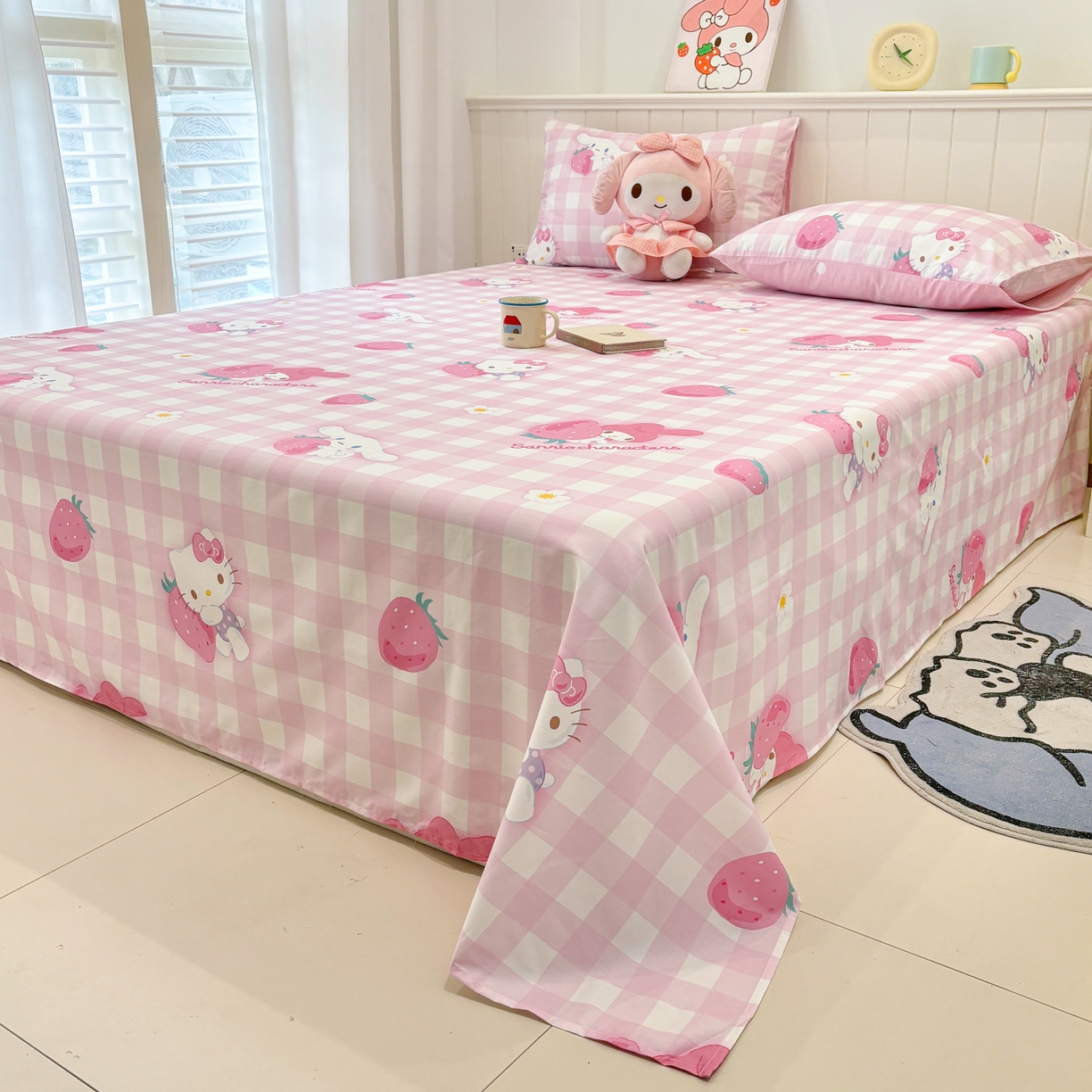 91家纺网 家纺一手货源 找家纺 孩子王家纺 2026新款卡通全棉纯棉正版授权小版三丽鸥系列单床笠床笠单件单品床笠（含防伪码）奶芙美乐蒂