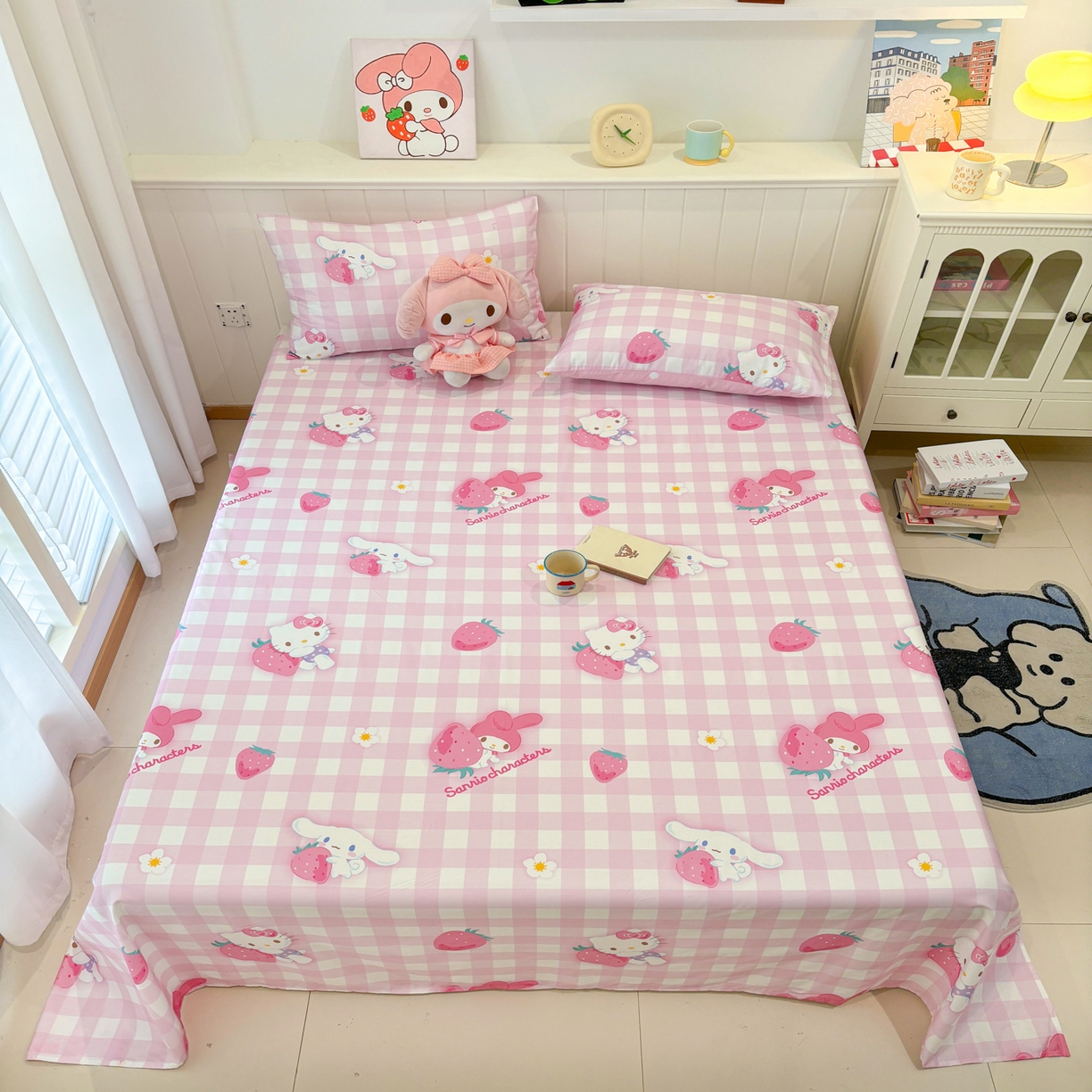 91家纺网 家纺一手货源 找家纺 孩子王家纺 2026新款卡通全棉纯棉正版授权小版三丽鸥系列单床笠床笠单件单品床笠（含防伪码）奶芙美乐蒂