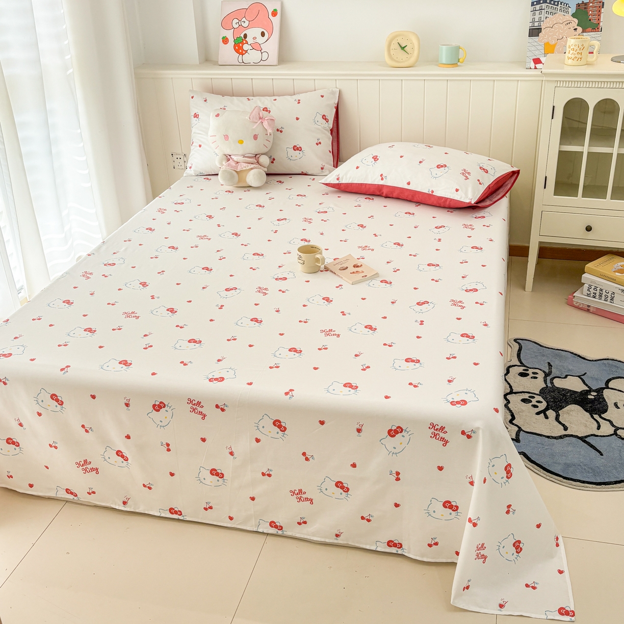 孩子王家纺 2026新款卡通全棉纯棉正版授权小版三丽鸥系列单床笠床笠单件单品床笠（含防伪码）你好凯蒂