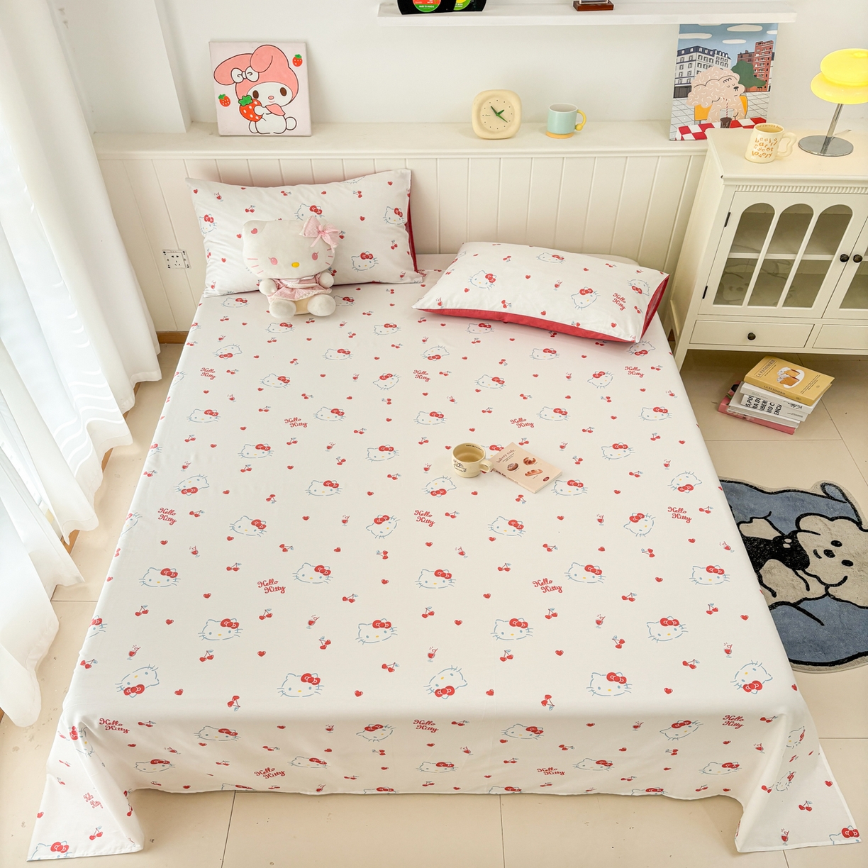 91家纺网 家纺一手货源 找家纺 孩子王家纺 2026新款卡通全棉纯棉正版授权小版三丽鸥系列单床笠床笠单件单品床笠（含防伪码）你好凯蒂