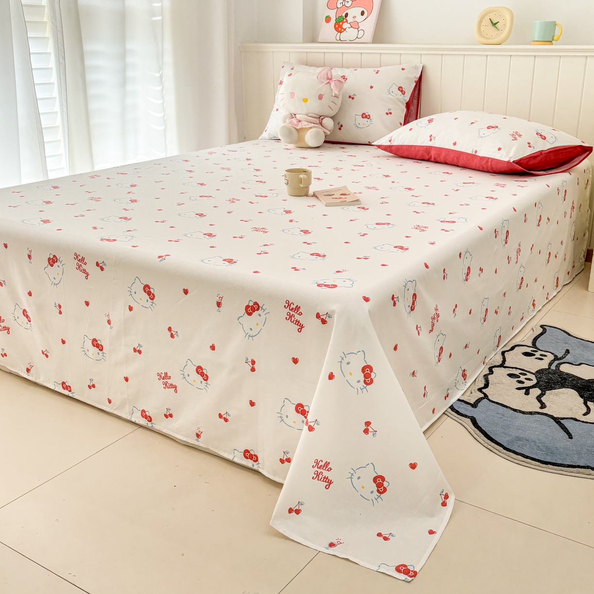 91家纺网 家纺一手货源 找家纺 孩子王家纺 2026新款卡通全棉纯棉正版授权小版三丽鸥系列单床笠床笠单件单品床笠（含防伪码）你好凯蒂