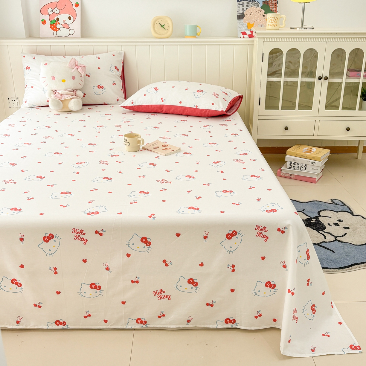 91家纺网 家纺一手货源 找家纺 孩子王家纺 2026新款卡通全棉纯棉正版授权小版三丽鸥系列单床笠床笠单件单品床笠（含防伪码）你好凯蒂