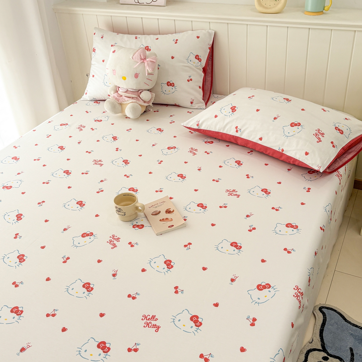 91家纺网 家纺一手货源 找家纺 孩子王家纺 2026新款卡通全棉纯棉正版授权小版三丽鸥系列单床笠床笠单件单品床笠（含防伪码）你好凯蒂