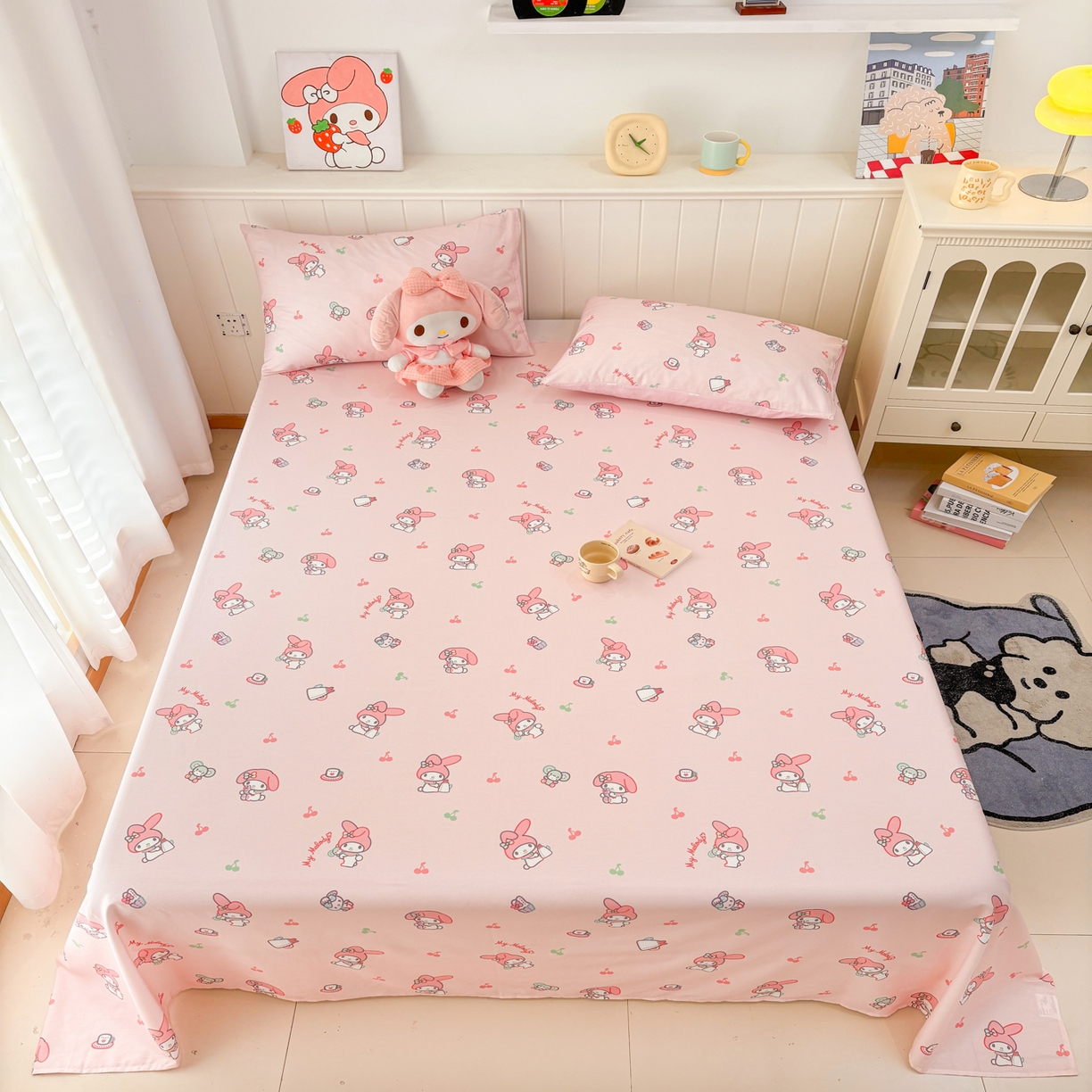 91家纺网 家纺一手货源 找家纺 孩子王家纺 2026新款卡通全棉纯棉正版授权小版三丽鸥系列单床笠床笠单件单品床笠（含防伪码）软糖美乐蒂