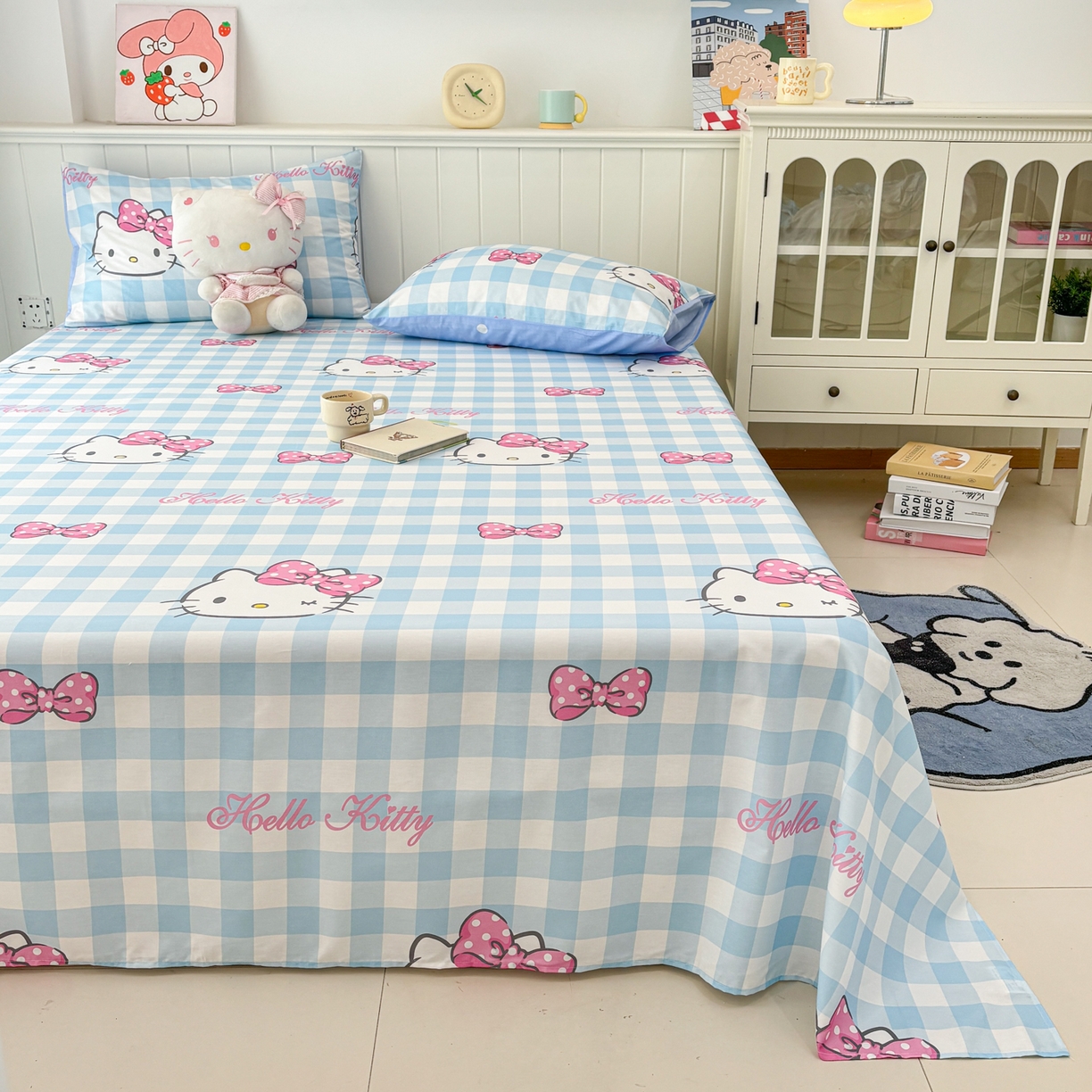 91家纺网 家纺一手货源 找家纺 孩子王家纺 2026新款卡通全棉纯棉正版授权小版三丽鸥系列单床笠床笠单件单品床笠（含防伪码）甜美kt
