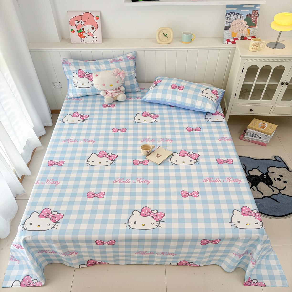 91家纺网 家纺一手货源 找家纺 孩子王家纺 2026新款卡通全棉纯棉正版授权小版三丽鸥系列单床笠床笠单件单品床笠（含防伪码）甜美kt