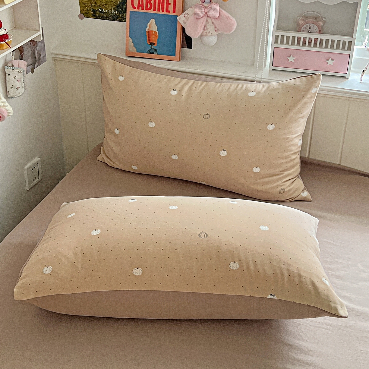 91家纺网 家纺一手货源 找家纺 金梦拉家纺 2026春夏新款高克重提花色织印花小布袋四件套 小南瓜