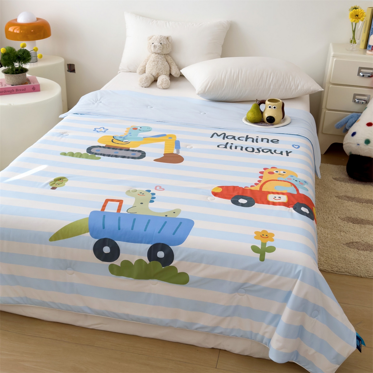 91家纺网 家纺一手货源 找家纺 朵希曼 2026春夏新款卡通锦氨凉感夏被夏凉被空调被 小恐龙挖掘队