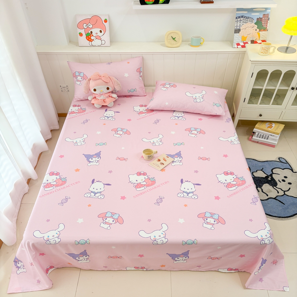 91家纺网 家纺一手货源 找家纺 孩子王家纺 2026新款卡通全棉纯棉正版授权小版三丽鸥系列单床笠床笠单件单品床笠（含防伪码）甜心大派对