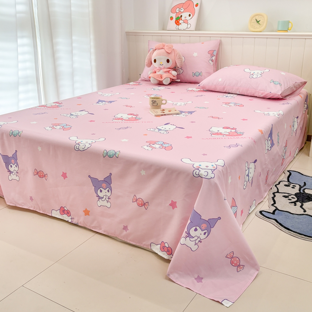 91家纺网 家纺一手货源 找家纺 孩子王家纺 2026新款卡通全棉纯棉正版授权小版三丽鸥系列单床笠床笠单件单品床笠（含防伪码）甜心大派对