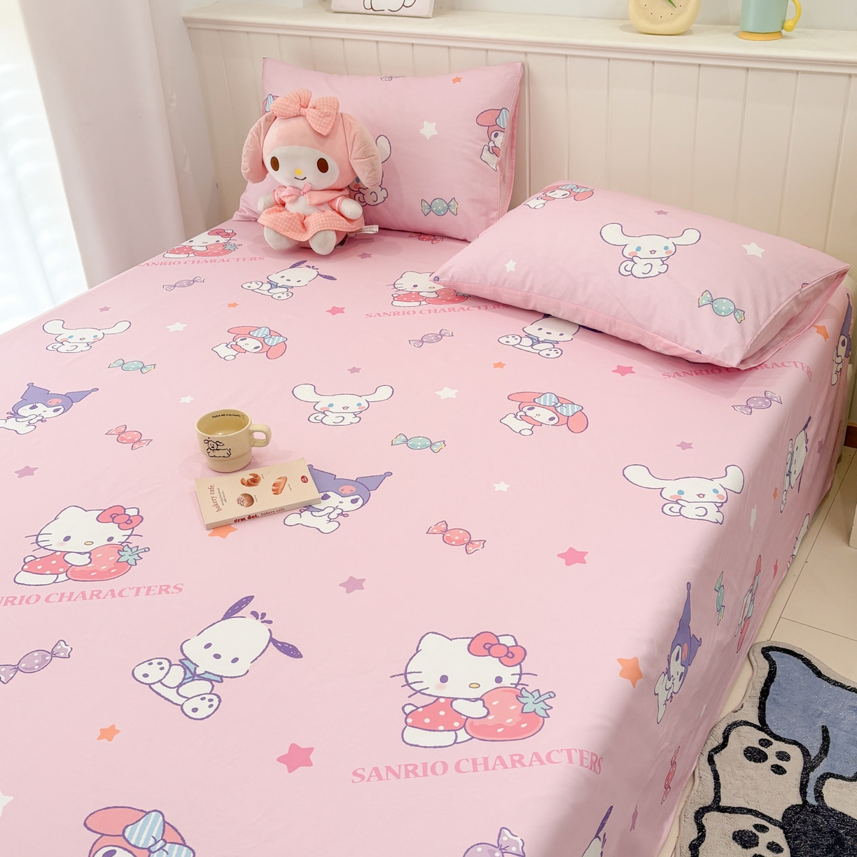 91家纺网 家纺一手货源 找家纺 孩子王家纺 2026新款卡通全棉纯棉正版授权小版三丽鸥系列单床笠床笠单件单品床笠（含防伪码）甜心大派对