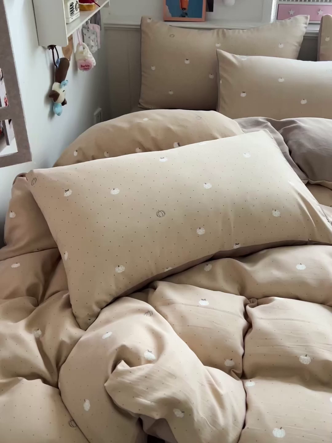 91家纺网 家纺一手货源 找家纺 金梦拉家纺 2026春夏新款高克重提花色织印花小布袋四件套 小南瓜