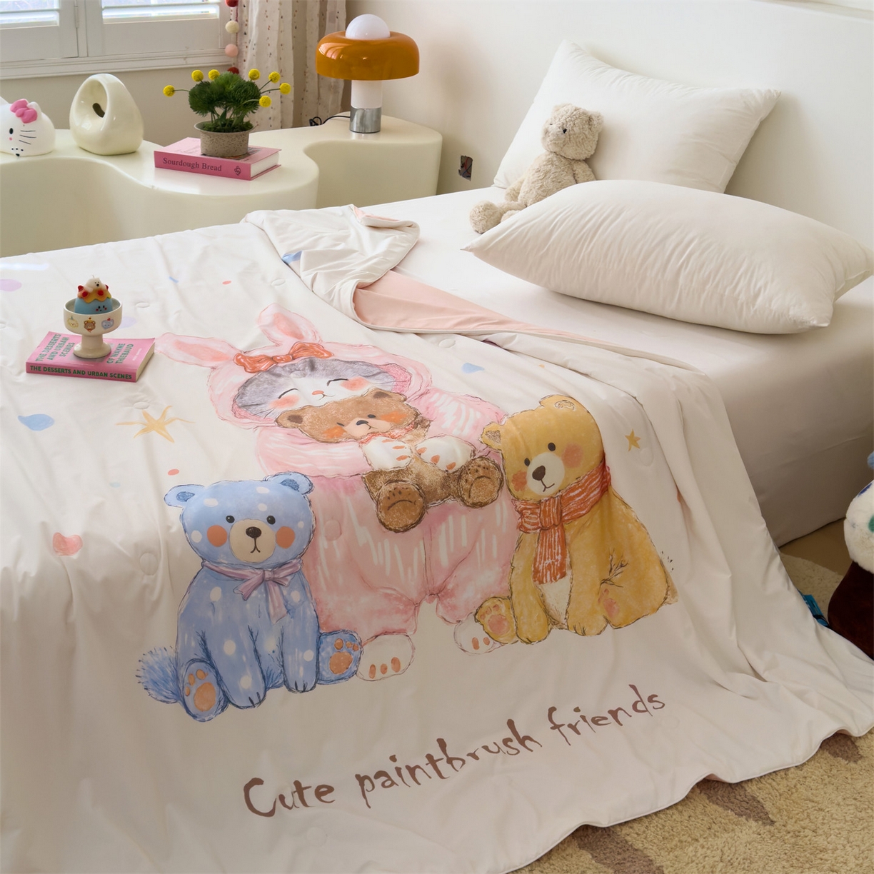 91家纺网 家纺一手货源 找家纺 朵希曼 2026春夏新款卡通锦氨凉感夏被夏凉被空调被 涂鸦小熊