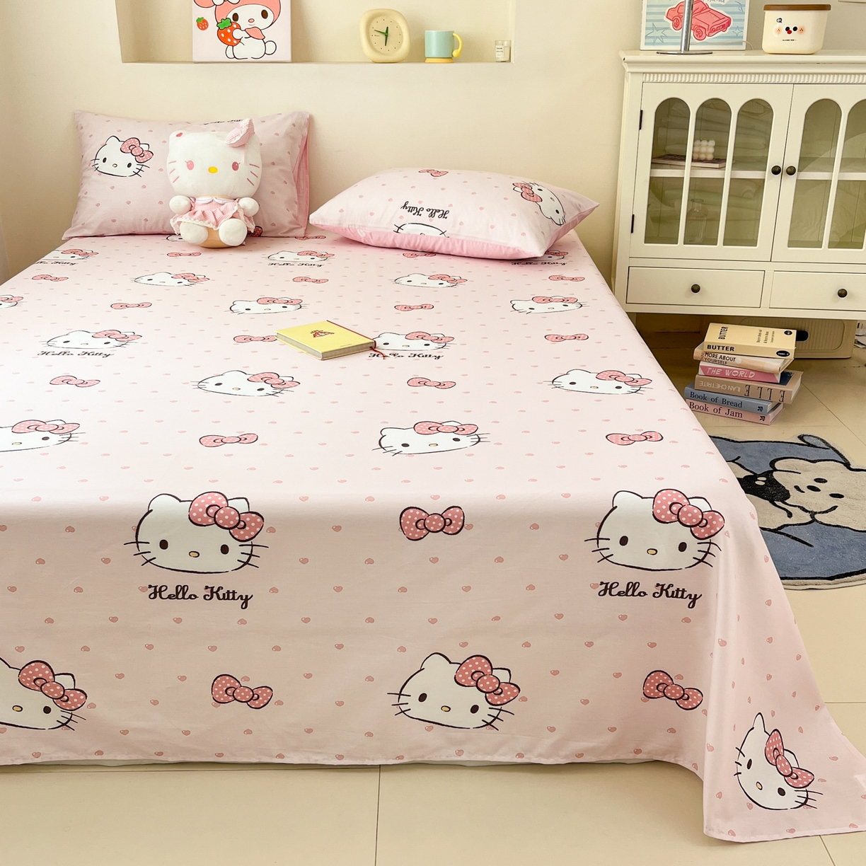 91家纺网 家纺一手货源 找家纺 孩子王家纺 2026新款卡通全棉纯棉正版授权小版三丽鸥系列单床笠床笠单件单品床笠（含防伪码） 甜糯凯蒂