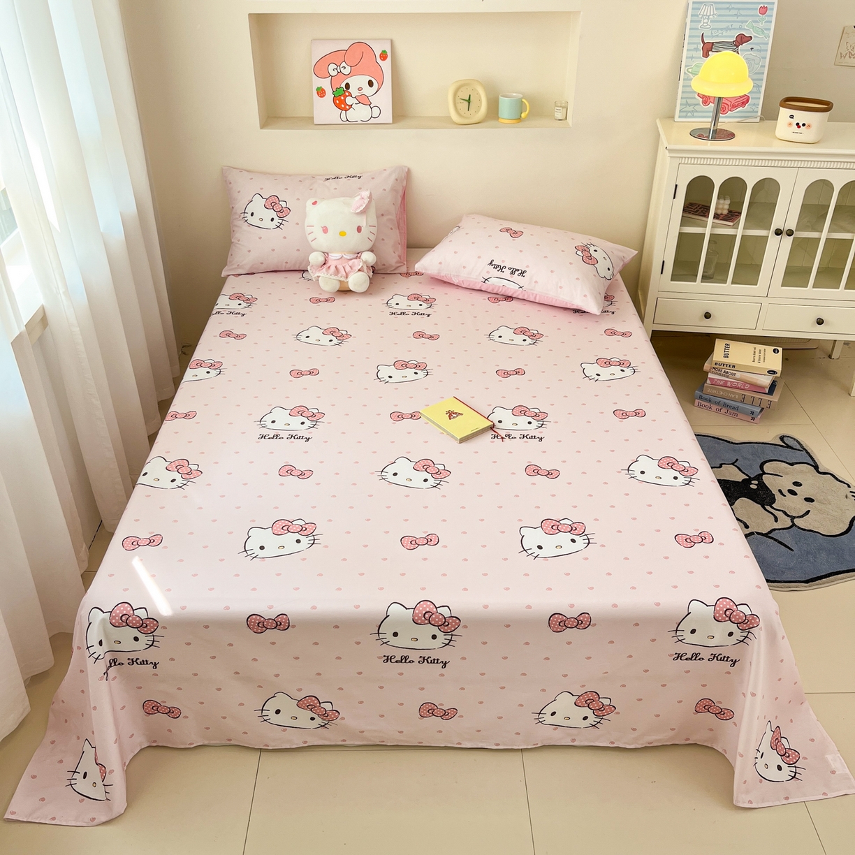 91家纺网 家纺一手货源 找家纺 孩子王家纺 2026新款卡通全棉纯棉正版授权小版三丽鸥系列单床笠床笠单件单品床笠（含防伪码） 甜糯凯蒂