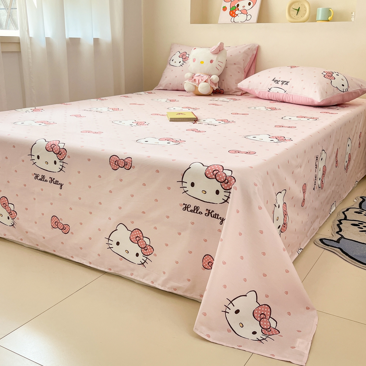 91家纺网 家纺一手货源 找家纺 孩子王家纺 2026新款卡通全棉纯棉正版授权小版三丽鸥系列单床笠床笠单件单品床笠（含防伪码） 甜糯凯蒂