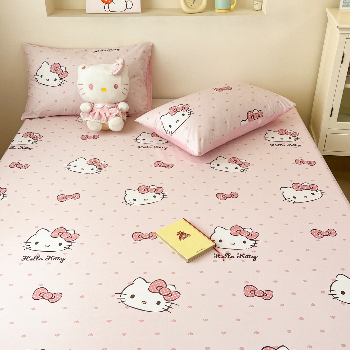 91家纺网 家纺一手货源 找家纺 孩子王家纺 2026新款卡通全棉纯棉正版授权小版三丽鸥系列单床笠床笠单件单品床笠（含防伪码） 甜糯凯蒂