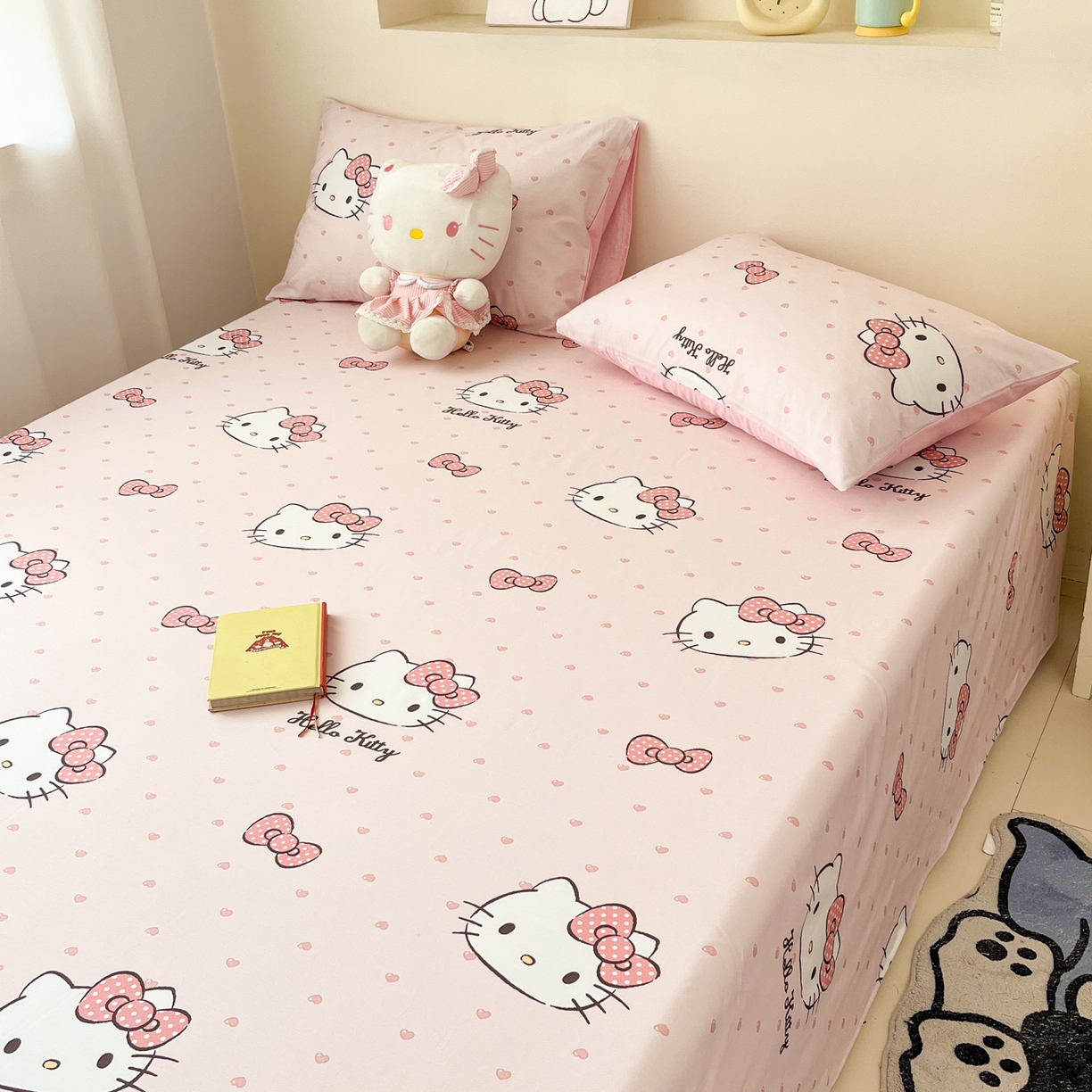 91家纺网 家纺一手货源 找家纺 孩子王家纺 2026新款卡通全棉纯棉正版授权小版三丽鸥系列单床笠床笠单件单品床笠（含防伪码） 甜糯凯蒂