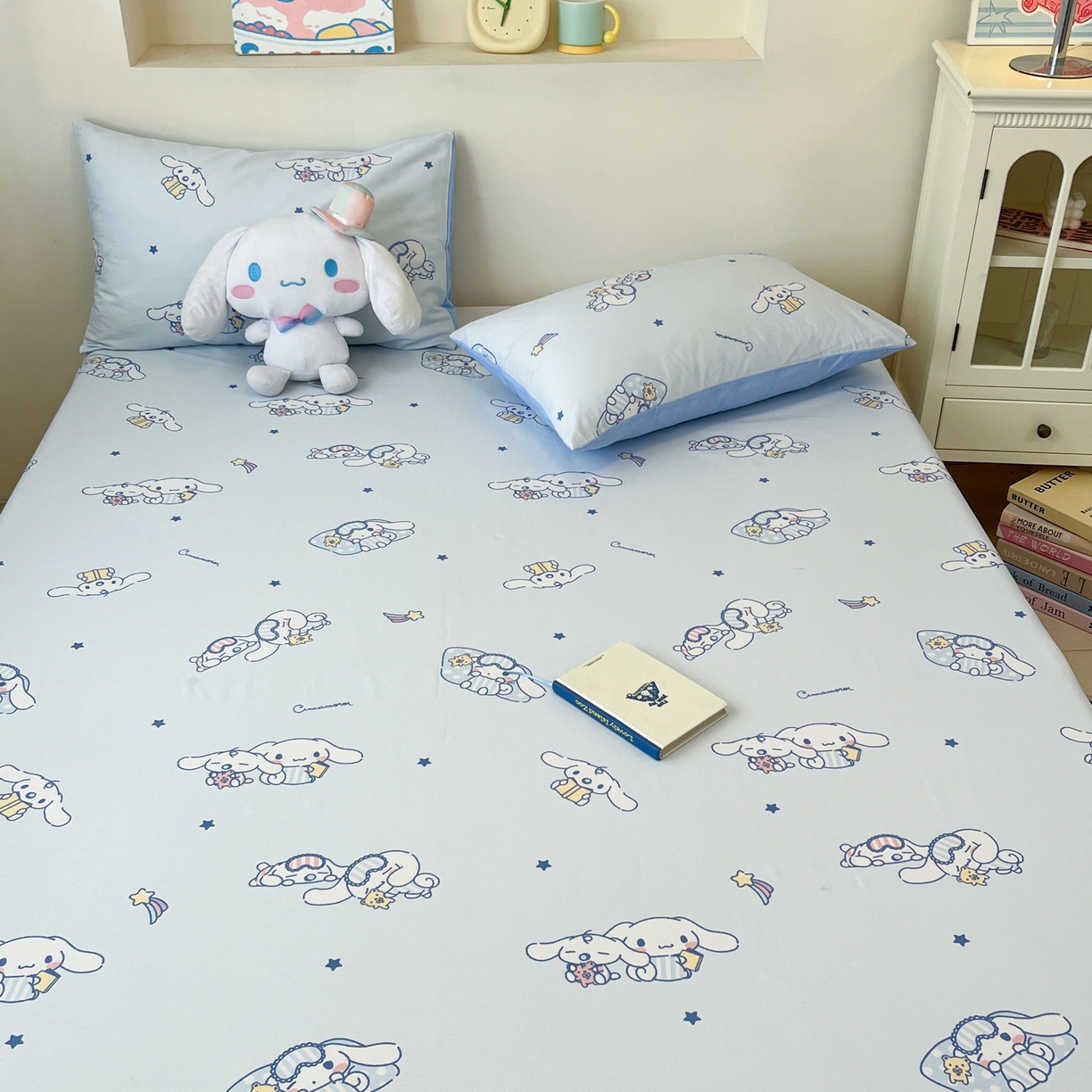 91家纺网 家纺一手货源 找家纺 孩子王家纺 2026新款卡通全棉纯棉正版授权小版三丽鸥系列单床笠床笠单件单品床笠（含防伪码） 晚安大耳狗