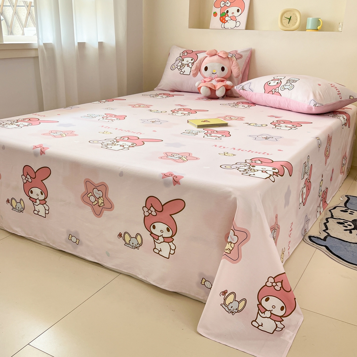 91家纺网 家纺一手货源 找家纺 孩子王家纺 2026新款卡通全棉纯棉正版授权小版三丽鸥系列单床笠床笠单件单品床笠（含防伪码） 纯真美乐蒂