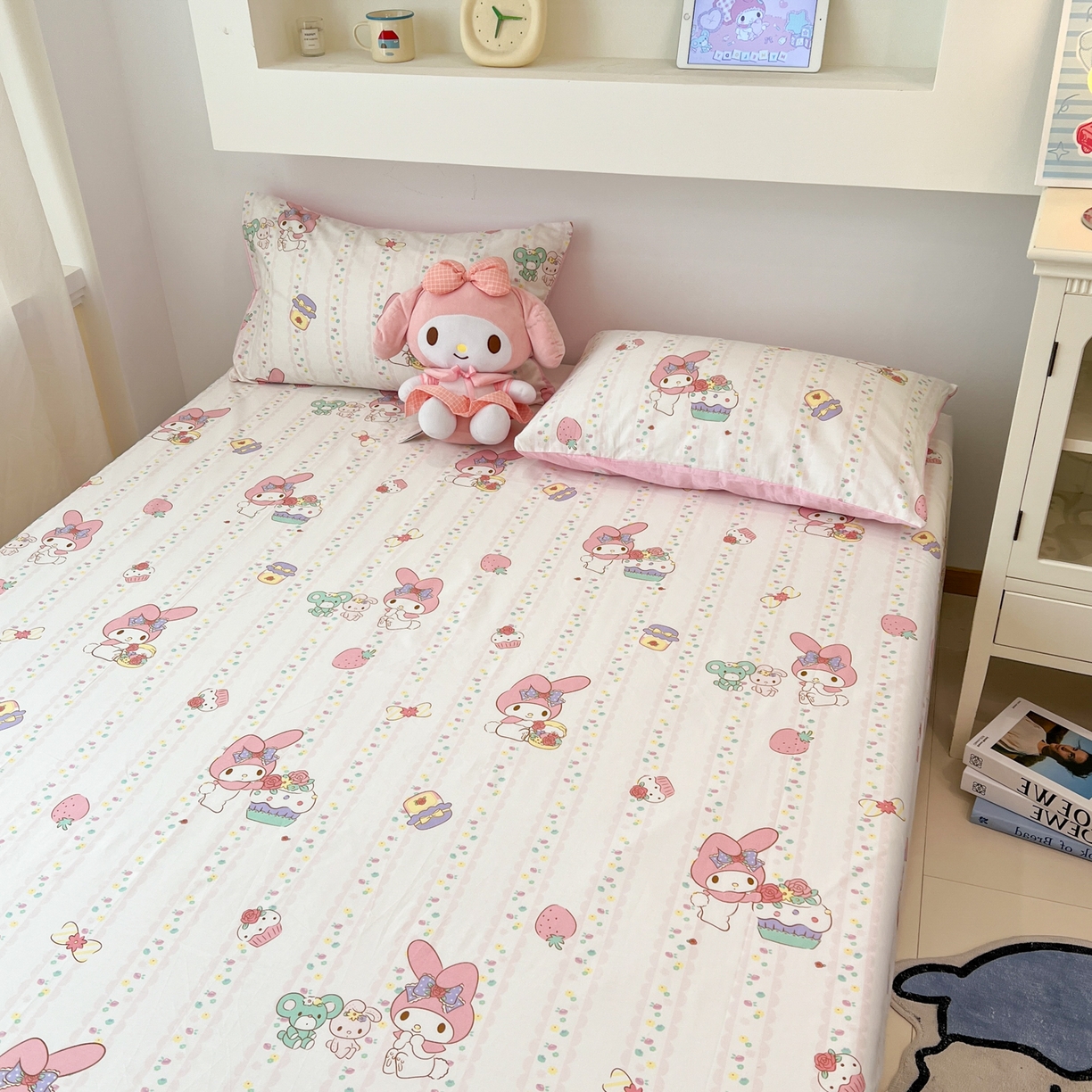 91家纺网 家纺一手货源 找家纺 孩子王家纺 2026新款卡通全棉纯棉正版授权小版三丽鸥系列单床笠床笠单件单品床笠（含防伪码） 俏皮美乐蒂