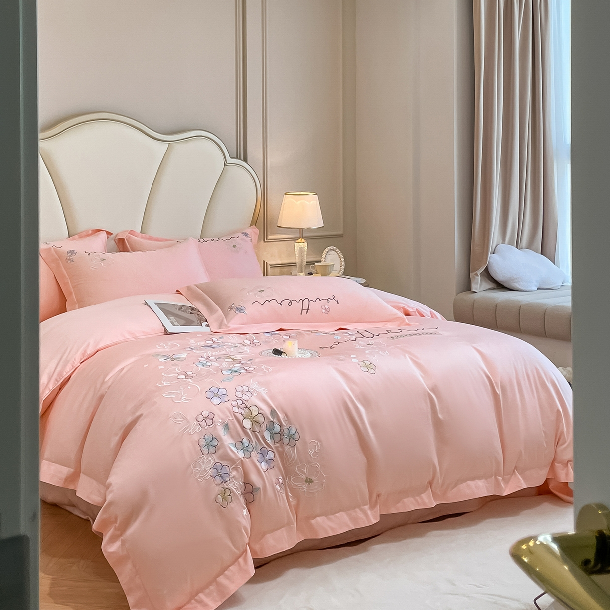 91家纺网 家纺一手货源 找家纺 （总）博纳家纺 2026春夏新款13372全棉纯棉绣花四件套-奈雪