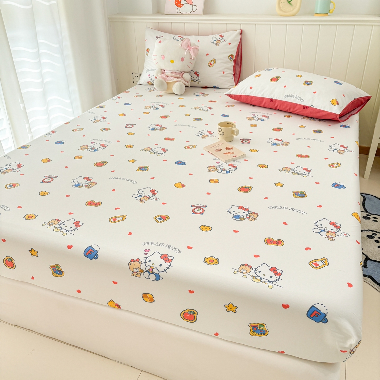 91家纺网 家纺一手货源 找家纺 孩子王家纺 2026新款卡通全棉纯棉正版授权小版三丽鸥系列单床笠床笠单件单品床笠（含防伪码） 多彩kt