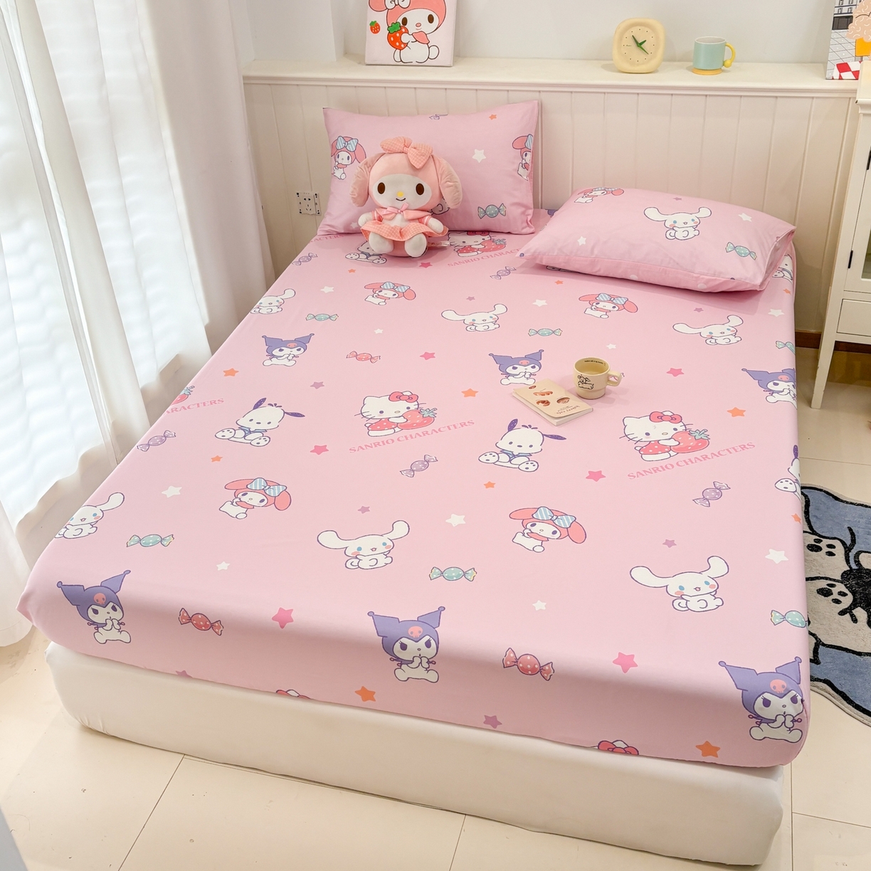 91家纺网 家纺一手货源 找家纺 孩子王家纺 2026新款卡通全棉纯棉正版授权小版三丽鸥系列单床笠床笠单件单品床笠（含防伪码） 甜心大派对