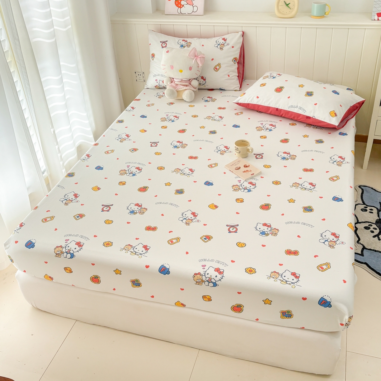 91家纺网 家纺一手货源 找家纺 孩子王家纺 2026新款卡通全棉纯棉正版授权小版三丽鸥系列单床笠床笠单件单品床笠（含防伪码） 多彩kt