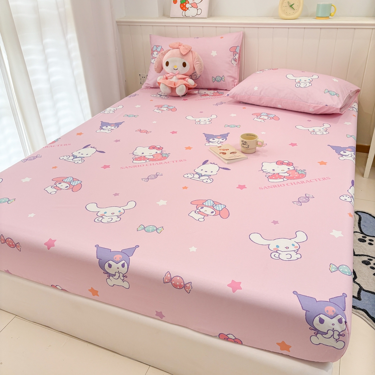 91家纺网 家纺一手货源 找家纺 孩子王家纺 2026新款卡通全棉纯棉正版授权小版三丽鸥系列单床笠床笠单件单品床笠（含防伪码） 甜心大派对