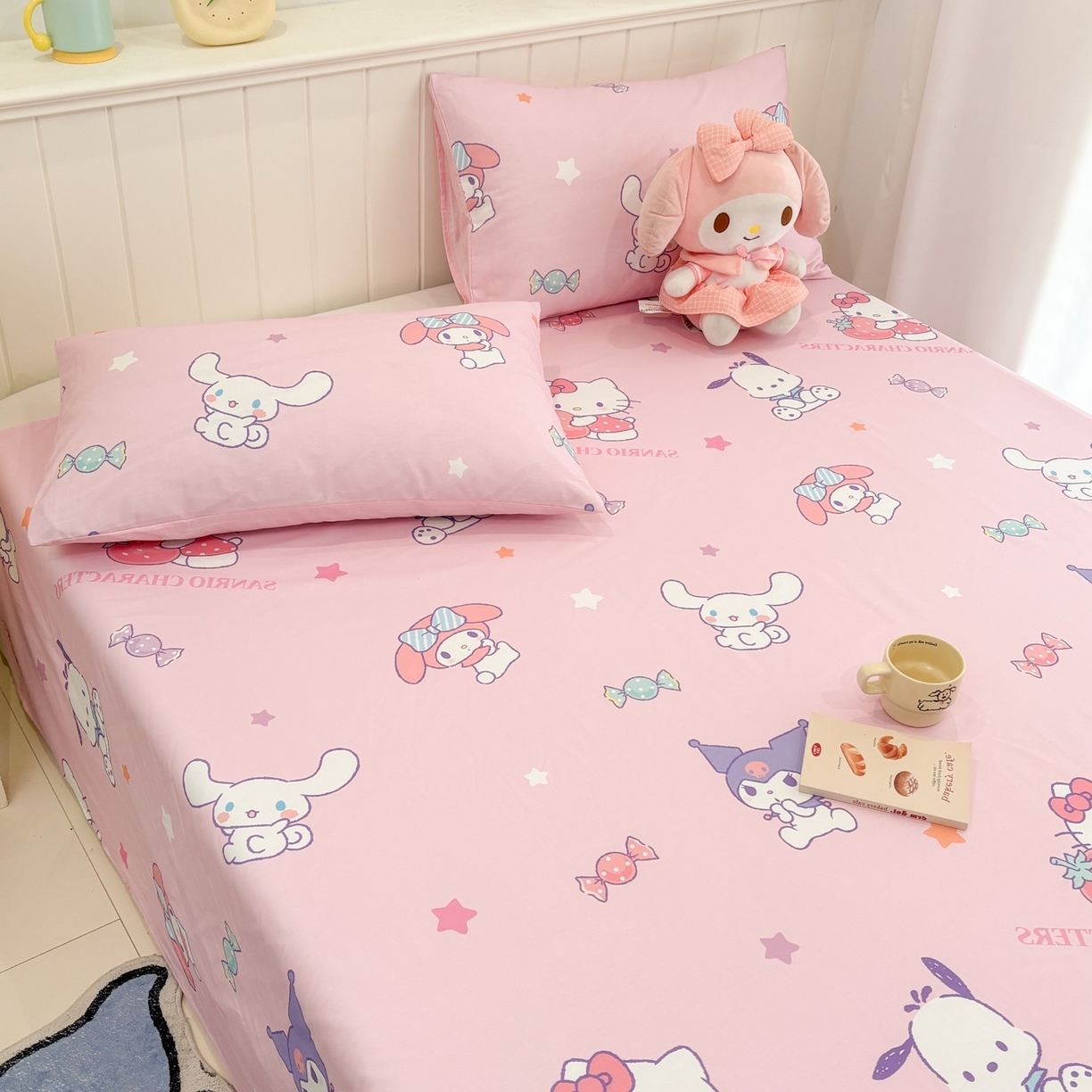 91家纺网 家纺一手货源 找家纺 孩子王家纺 2026新款卡通全棉纯棉正版授权小版三丽鸥系列单床笠床笠单件单品床笠（含防伪码） 甜心大派对