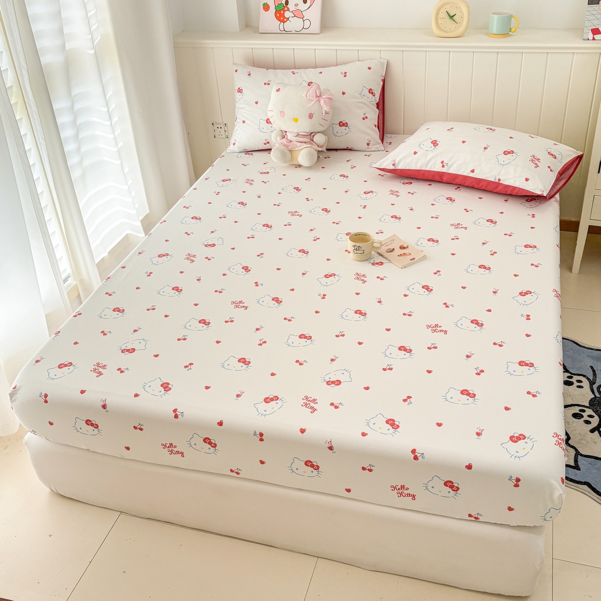 91家纺网 家纺一手货源 找家纺 孩子王家纺 2026新款卡通全棉纯棉正版授权小版三丽鸥系列单床笠床笠单件单品床笠（含防伪码） 你好凯蒂