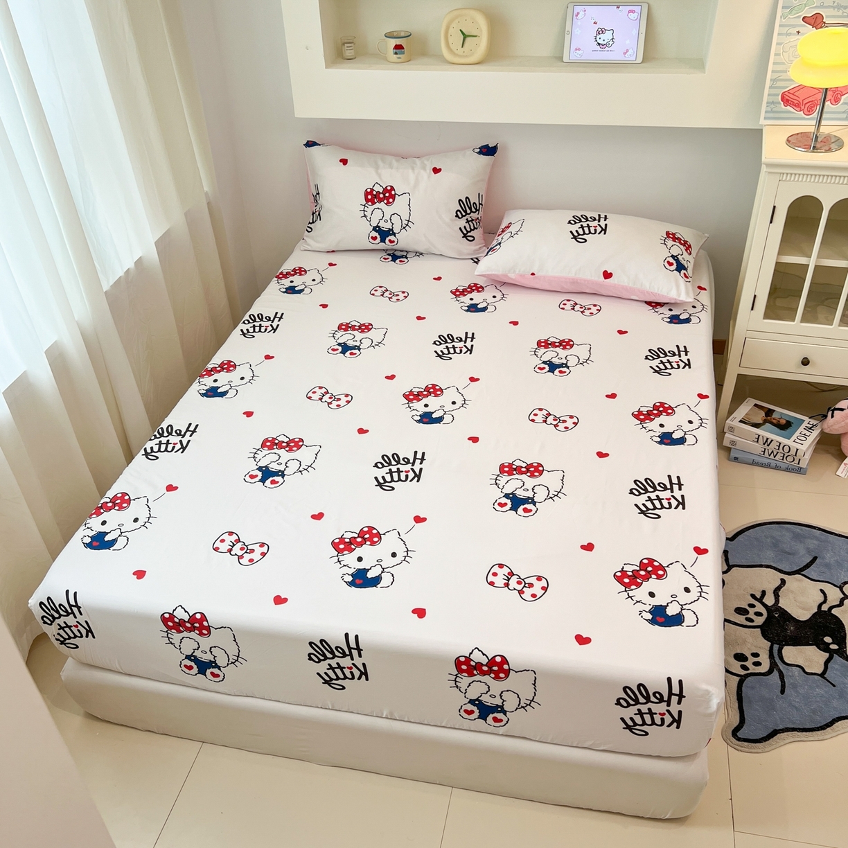 91家纺网 家纺一手货源 找家纺 孩子王家纺 2026新款卡通全棉纯棉正版授权小版三丽鸥系列单床笠床笠单件单品床笠（含防伪码） 奶猫kt