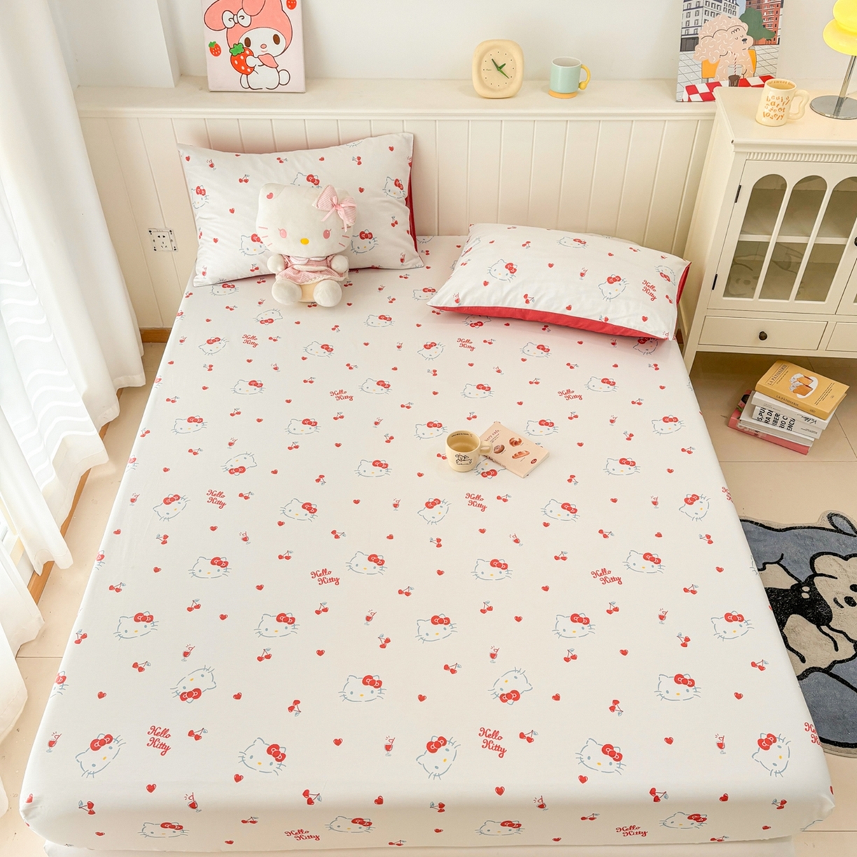 91家纺网 家纺一手货源 找家纺 孩子王家纺 2026新款卡通全棉纯棉正版授权小版三丽鸥系列单床笠床笠单件单品床笠（含防伪码） 你好凯蒂