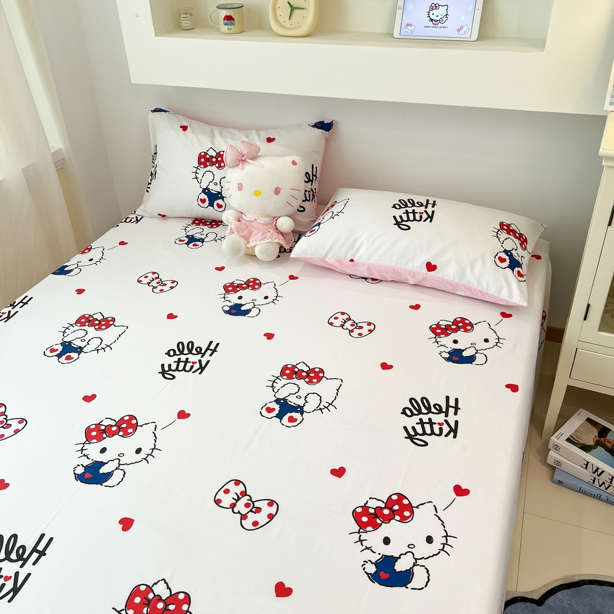 91家纺网 家纺一手货源 找家纺 孩子王家纺 2026新款卡通全棉纯棉正版授权小版三丽鸥系列单床笠床笠单件单品床笠（含防伪码） 奶猫kt
