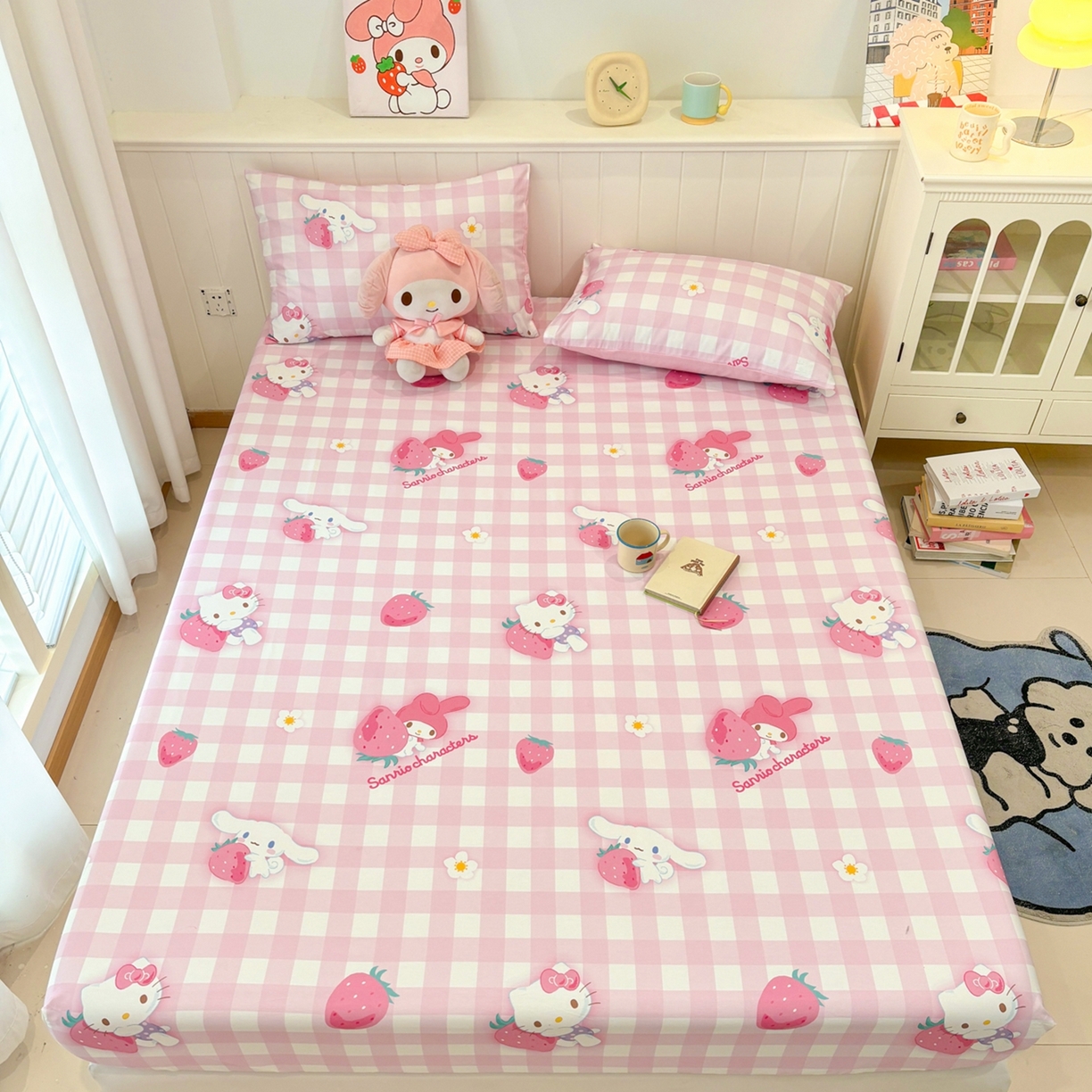 91家纺网 家纺一手货源 找家纺 孩子王家纺 2026新款卡通全棉纯棉正版授权小版三丽鸥系列单床笠床笠单件单品床笠（含防伪码） 奶芙美乐蒂