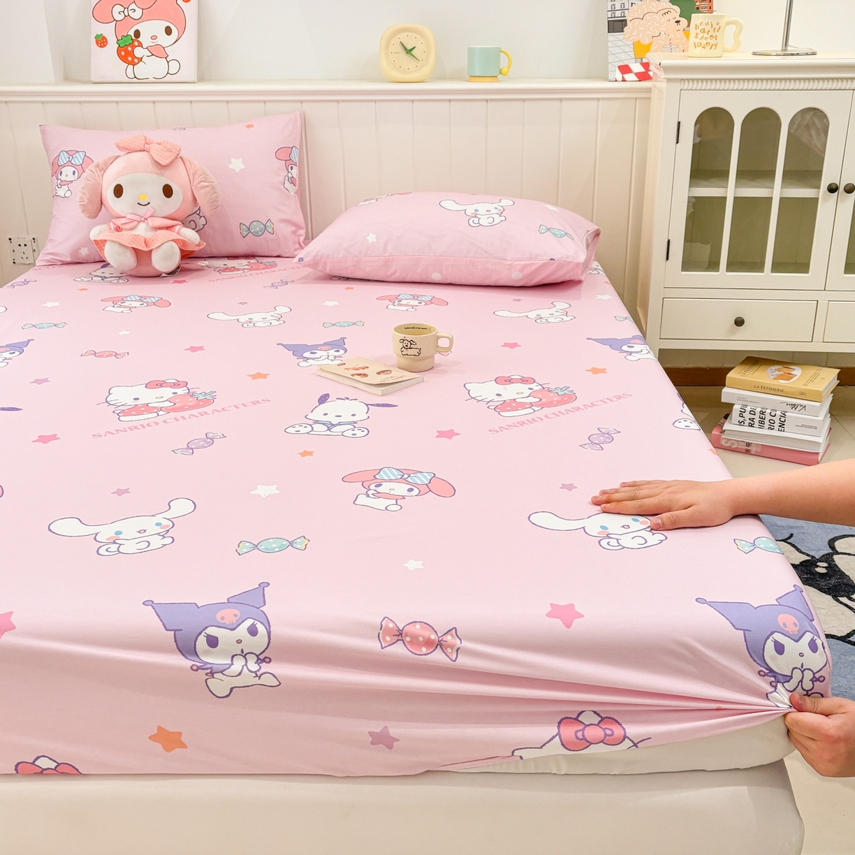 91家纺网 家纺一手货源 找家纺 孩子王家纺 2026新款卡通全棉纯棉正版授权小版三丽鸥系列单床笠床笠单件单品床笠（含防伪码） 甜心大派对