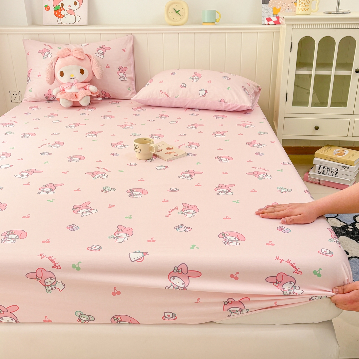 91家纺网 家纺一手货源 找家纺 孩子王家纺 2026新款卡通全棉纯棉正版授权小版三丽鸥系列单床笠床笠单件单品床笠（含防伪码） 软糖美乐蒂