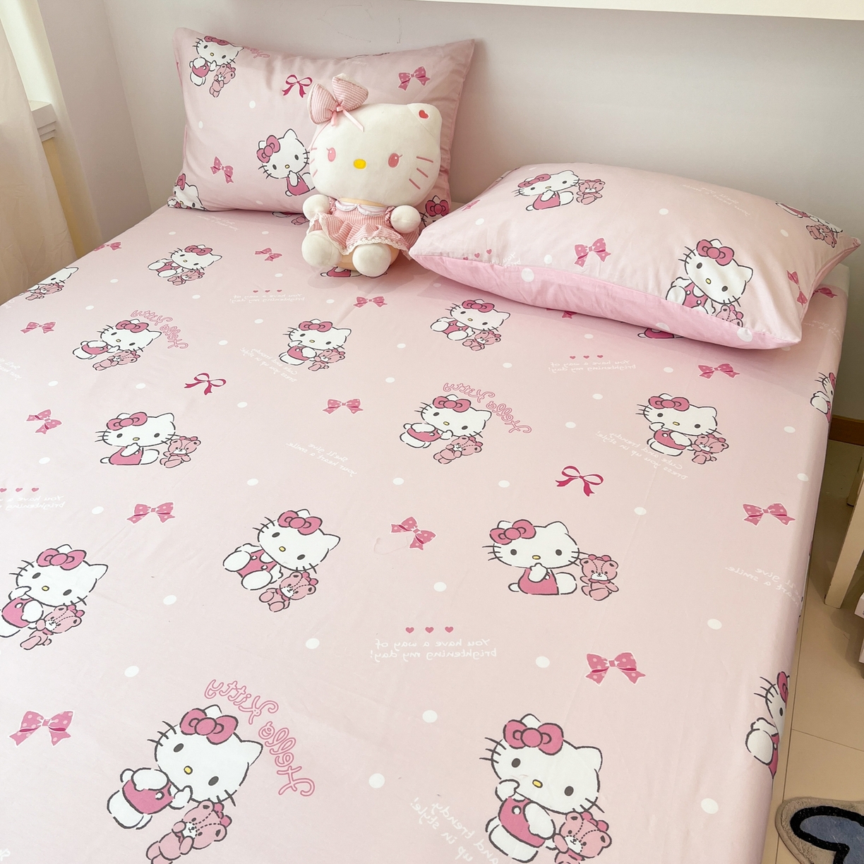 91家纺网 家纺一手货源 找家纺 孩子王家纺 2026新款卡通全棉纯棉正版授权小版三丽鸥系列单床笠床笠单件单品床笠（含防伪码） 甜甜kt
