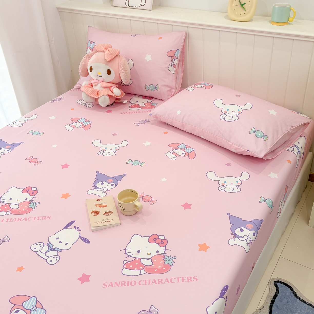 91家纺网 家纺一手货源 找家纺 孩子王家纺 2026新款卡通全棉纯棉正版授权小版三丽鸥系列单床笠床笠单件单品床笠（含防伪码） 甜心大派对