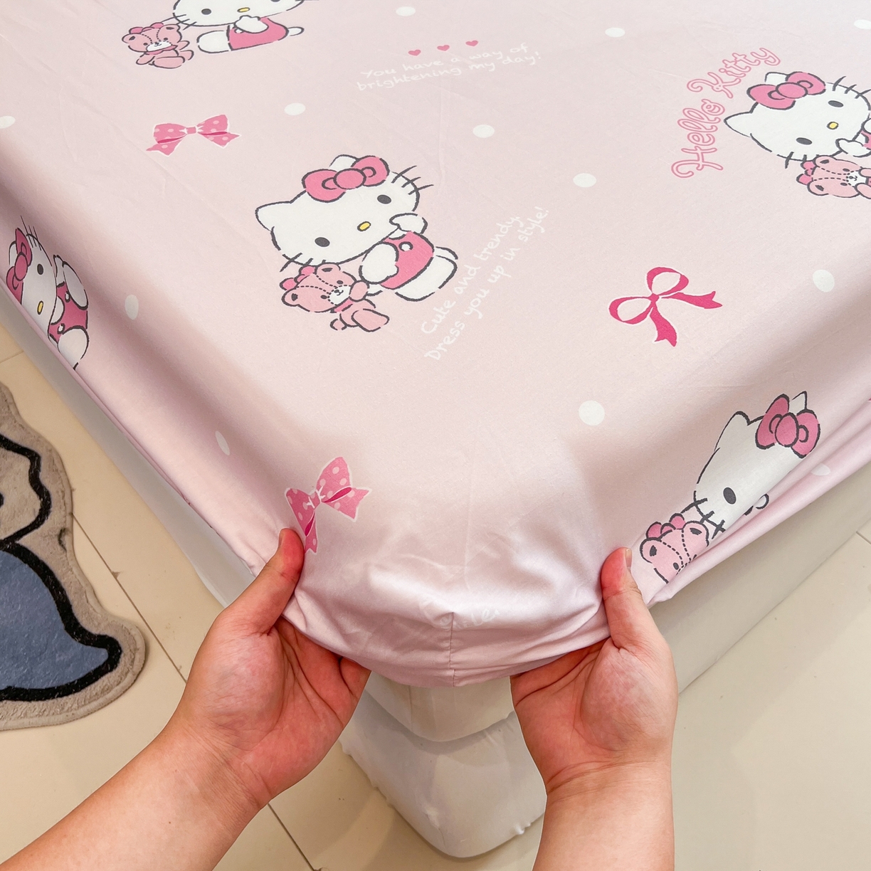 91家纺网 家纺一手货源 找家纺 孩子王家纺 2026新款卡通全棉纯棉正版授权小版三丽鸥系列单床笠床笠单件单品床笠（含防伪码） 甜甜kt