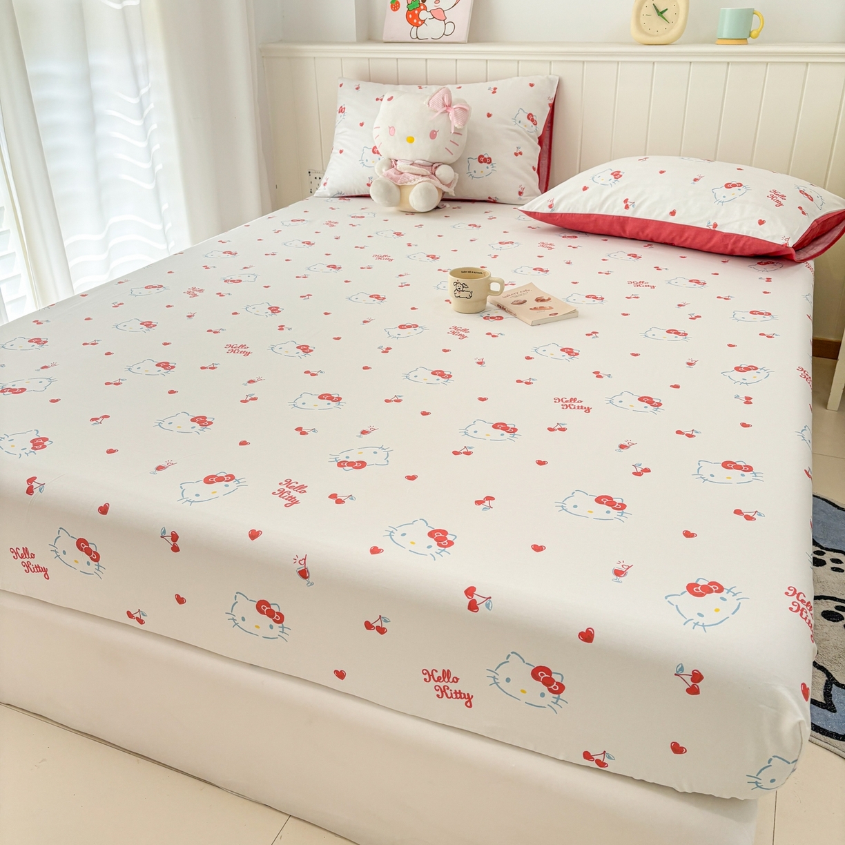 91家纺网 家纺一手货源 找家纺 孩子王家纺 2026新款卡通全棉纯棉正版授权小版三丽鸥系列单床笠床笠单件单品床笠（含防伪码） 你好凯蒂
