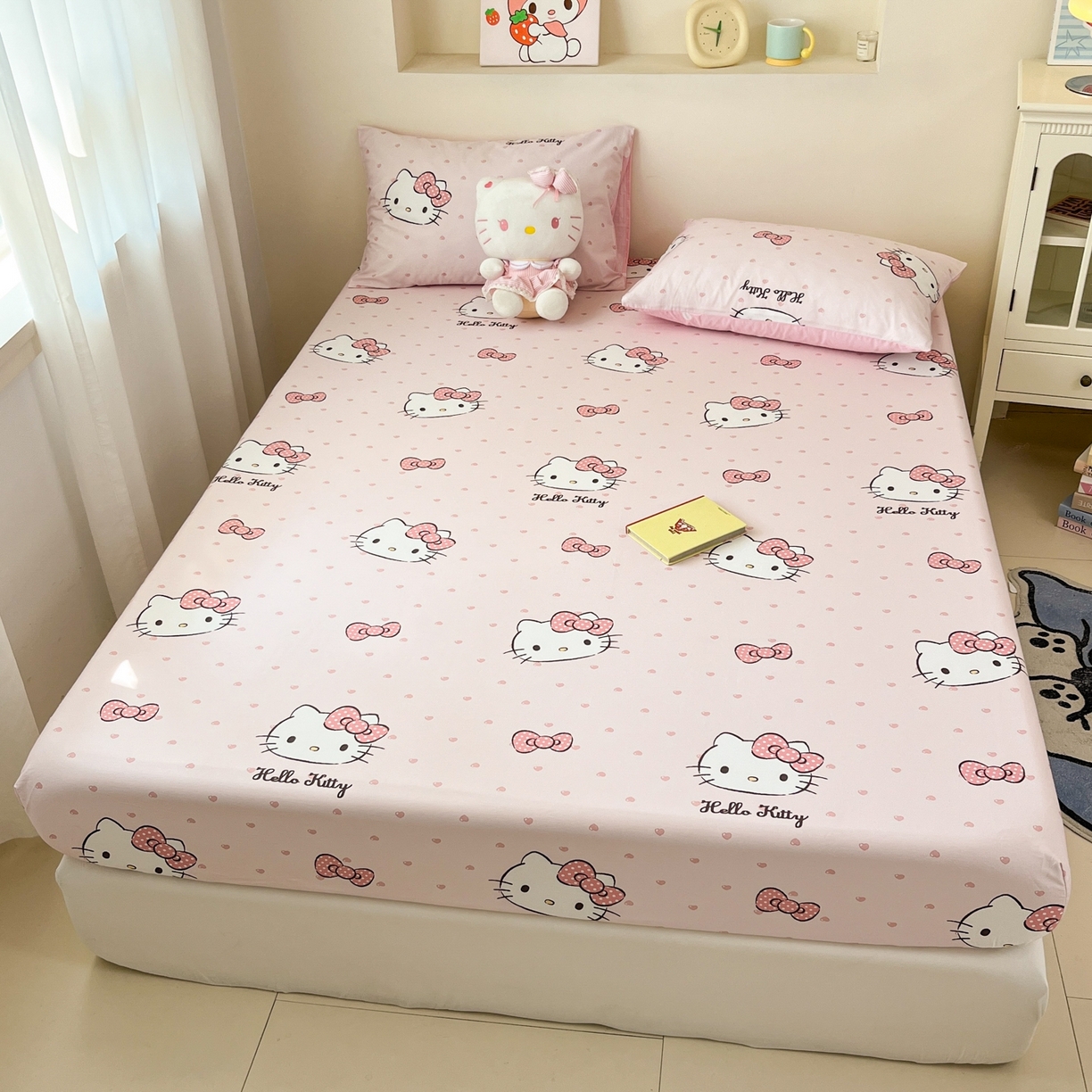 91家纺网 家纺一手货源 找家纺 孩子王家纺 2026新款卡通全棉纯棉正版授权小版三丽鸥系列单床笠床笠单件单品床笠（含防伪码） 甜糯凯蒂