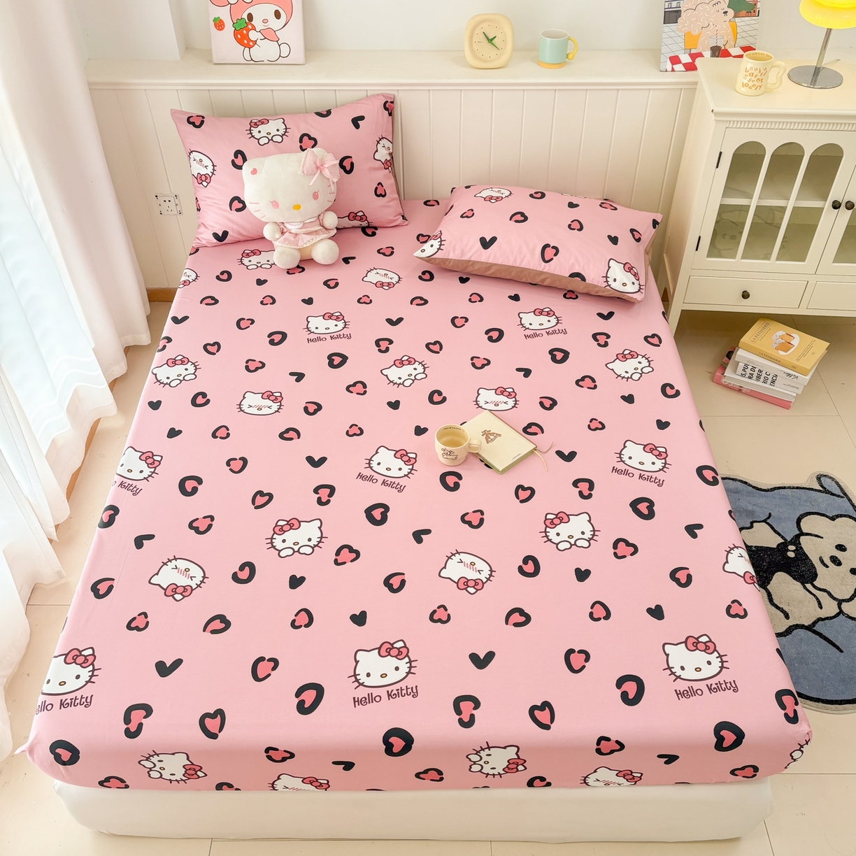 91家纺网 家纺一手货源 找家纺 孩子王家纺 2026新款卡通全棉纯棉正版授权小版三丽鸥系列单床笠床笠单件单品床笠（含防伪码） 粉豹kt甜心