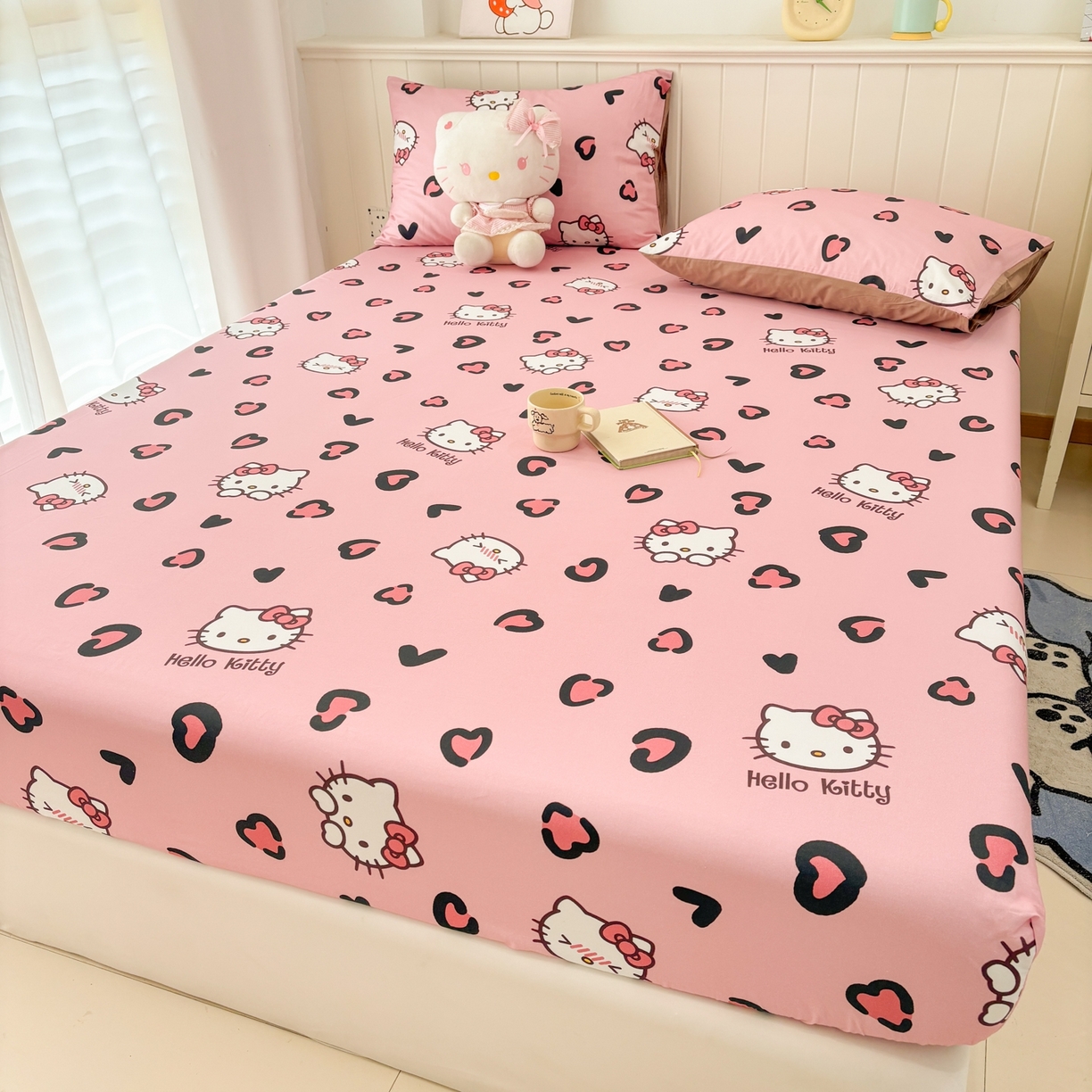 91家纺网 家纺一手货源 找家纺 孩子王家纺 2026新款卡通全棉纯棉正版授权小版三丽鸥系列单床笠床笠单件单品床笠（含防伪码） 粉豹kt甜心