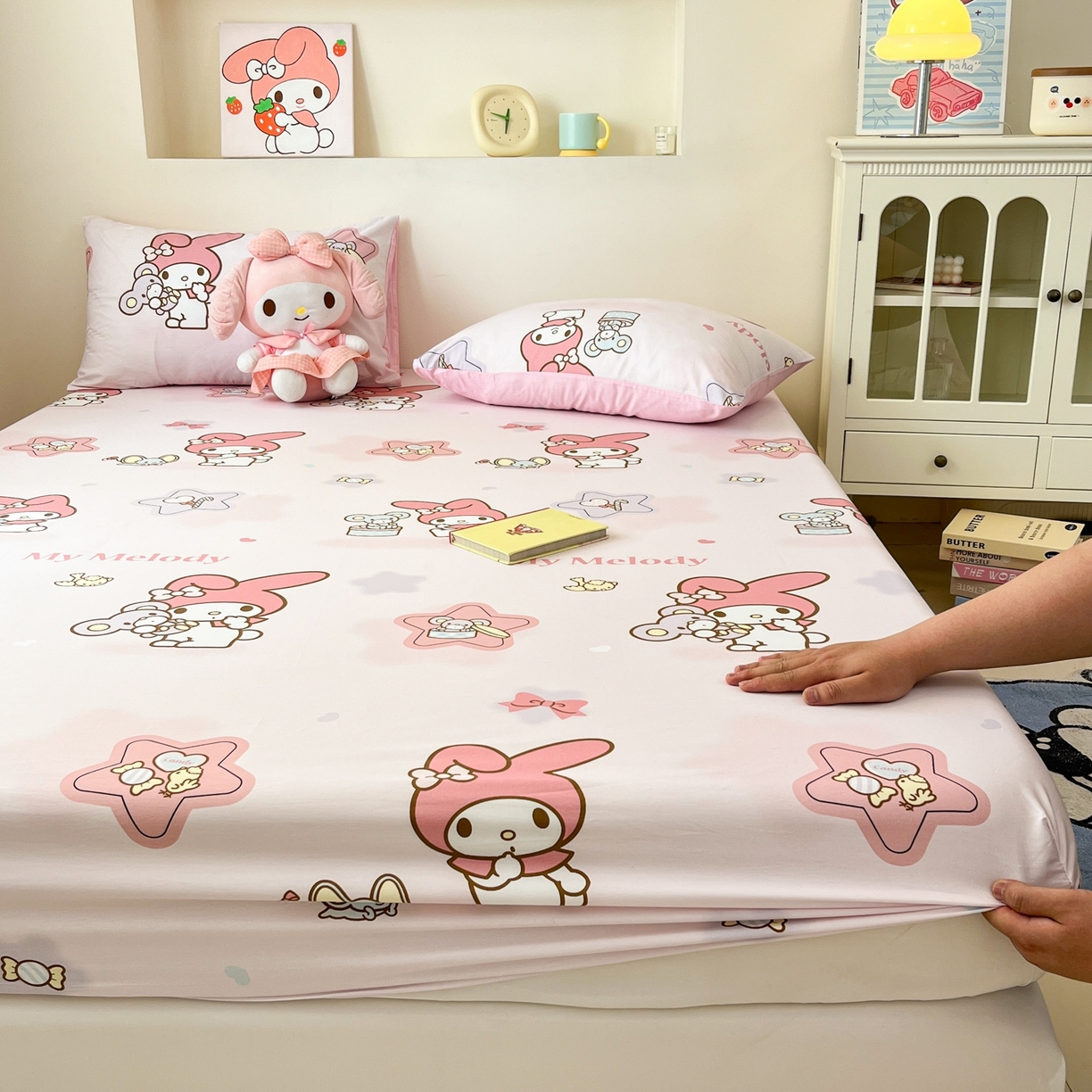 91家纺网 家纺一手货源 找家纺 孩子王家纺 2026新款卡通全棉纯棉正版授权小版三丽鸥系列单床笠床笠单件单品床笠（含防伪码） 纯真美乐蒂