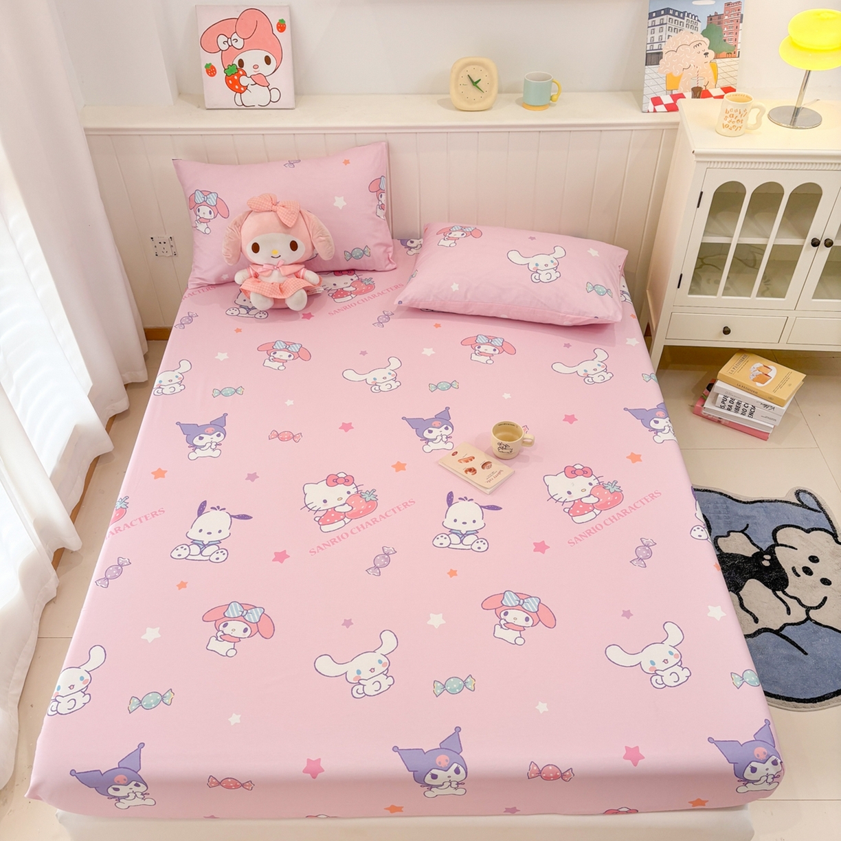 91家纺网 家纺一手货源 找家纺 孩子王家纺 2026新款卡通全棉纯棉正版授权小版三丽鸥系列单床笠床笠单件单品床笠（含防伪码） 甜心大派对